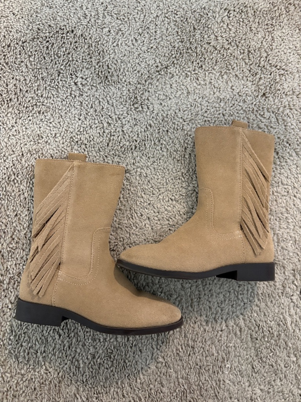 Zara Tan Suede Mid-Calf Boots Girls’ 12 - Picture 2 of 2